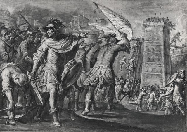 Anonimo — Carlone Giovanni Battista - sec. XVII - Guglielmo Embriaco alla presa di Gerusalemme — insieme